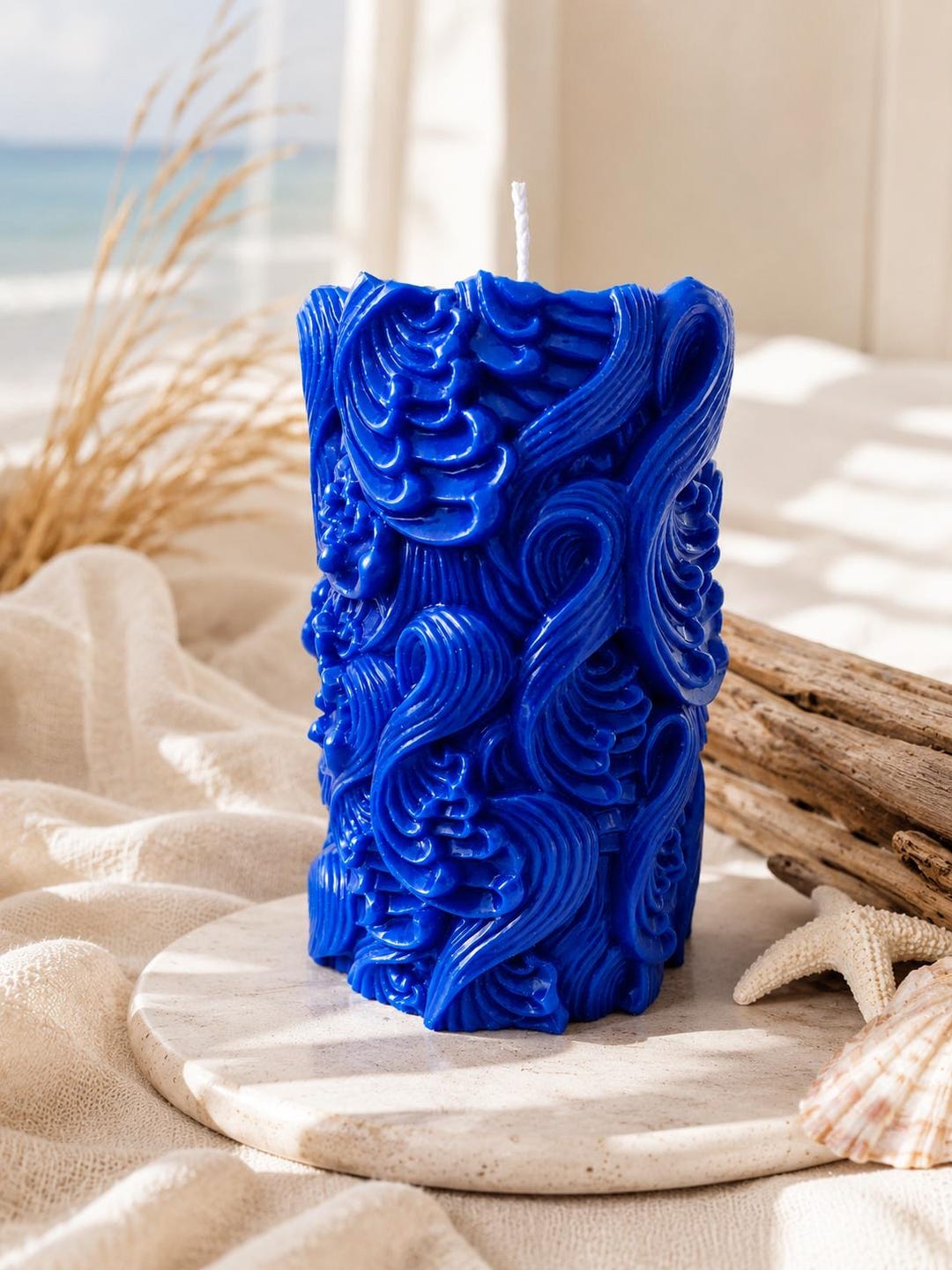 Sea Breeze Wave Candle | Ocean Scented Soy Wax Pillar | Coastal Home ...