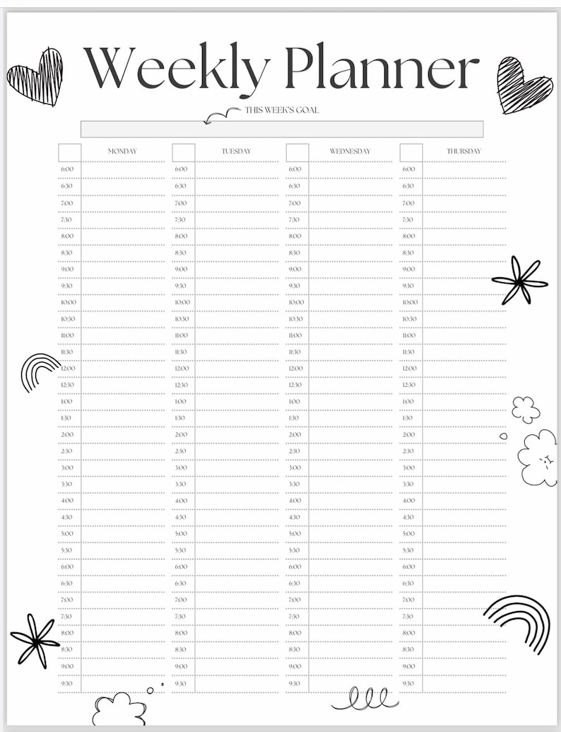 Cute Weekly Planner Black and White - Etsy