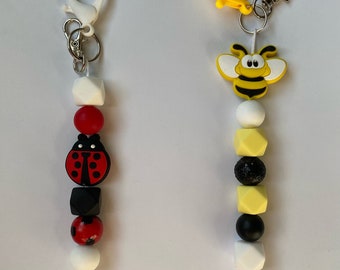 Bag charm - keychain - cute bee or ladybug id - lanyard