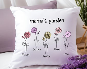 Mama's Garden Pillowcase with Kids Names,Personalized Pillow, Housewarm Gift,Mother's day gifts for grandma, Birth month flowers pillowcase