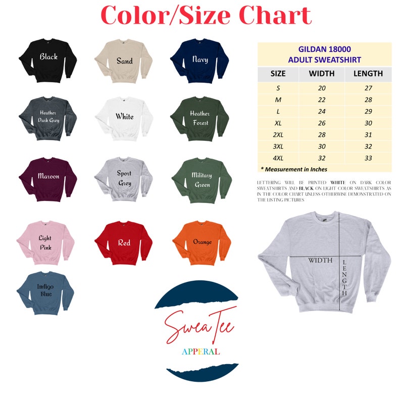 the color and size chart for a long - sleeved t - shirt