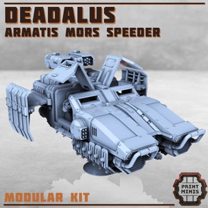 Peut inclure: Modèle 3D imprimé en gris d'un véhicule futuriste appelé "Deadalus Armatis Mors Speeder". Le modèle est un kit modulaire et est conçu pour l'impression 3D.