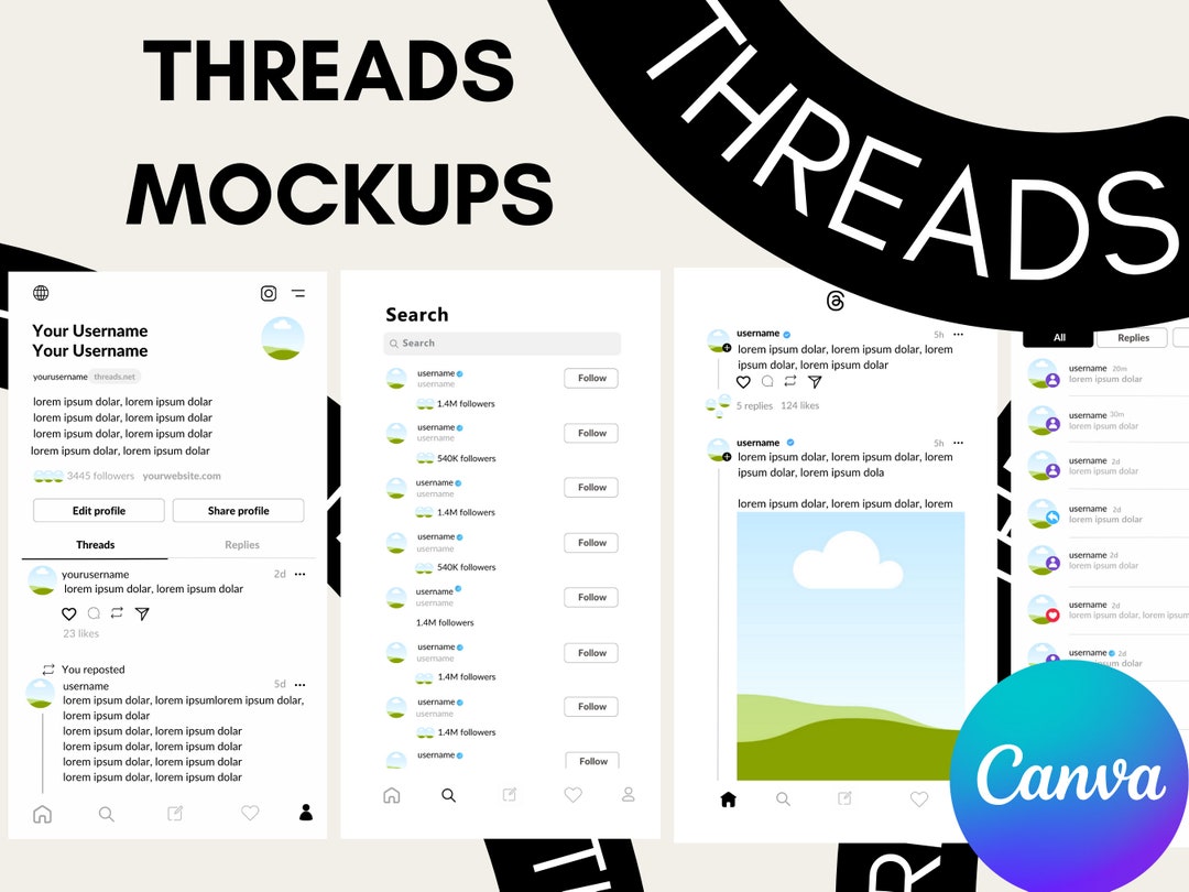 Threads Mockup Templates for Canva (digital Download) - Etsy
