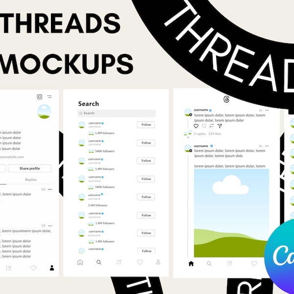 CANVA THREADS TEMPLATE, Canva Template, New Threads App, Free Version Canva Template
