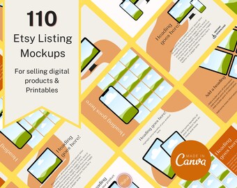 Etsy Listing Mockup Templates: Orange Theme Canva Mockups