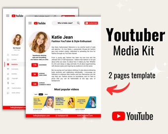 Media Kit Canva Template for Youtube | Youtuber Press Kit Youtube Channel Canva 2-Page Youtuber Brand Deals Template Canva