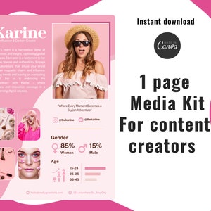 Media Kit for Influencers | Elegant Pink Gilry  media kit  - Digital Content Creator Resource - Editable in Canva - UGC creator