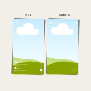 May include: A blue and green Instagram reel and story template with a white cloud and the text "Reels" and "Stories".
