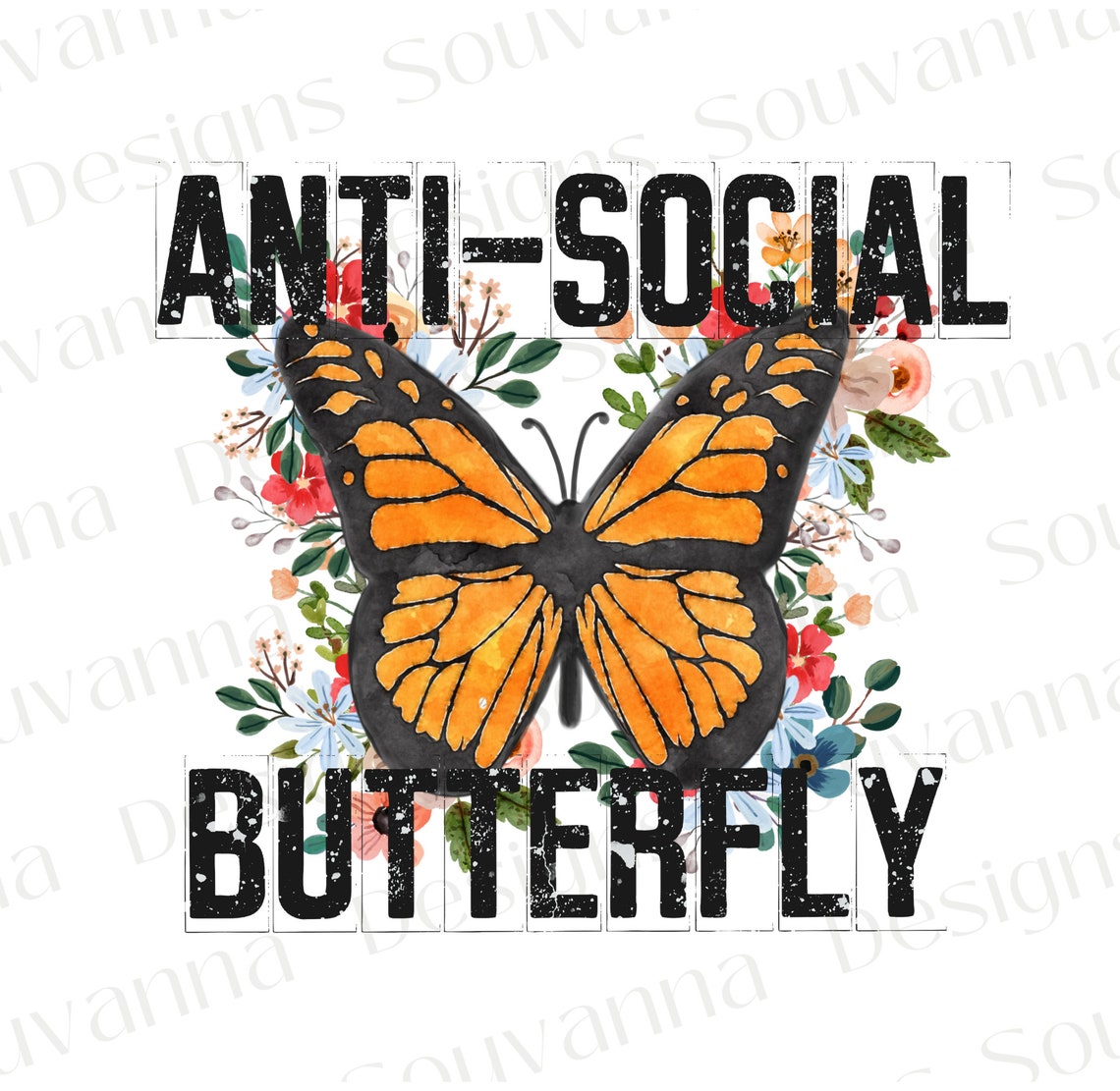 Anti Social Butterfly Retro PNG File for Sublimation - Etsy