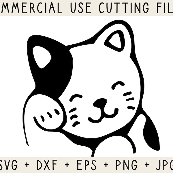 Cute Cat SVG PNG DXF Maneki Neko Lucky Fortune Japanese Cat Animal Vector Silhouette Cricut Cut File Sublimation Printable Cat Lovers File