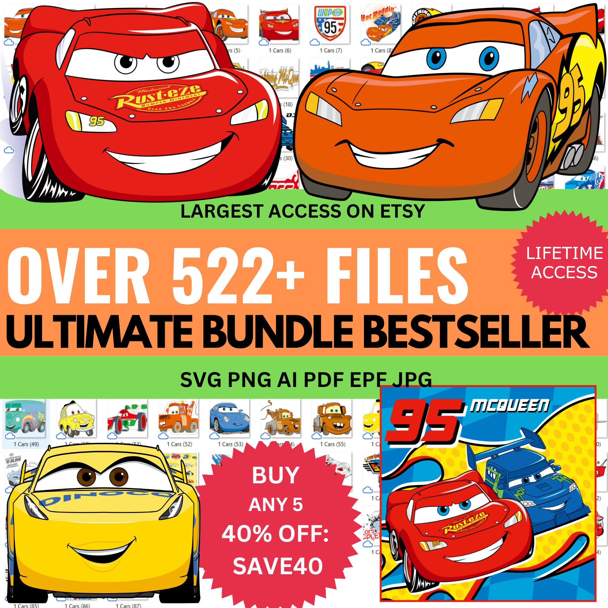 Largest Cars SVG Bundle Cars Svg Lightning Mcqueen Svg Cars Etsy