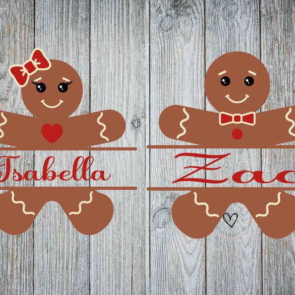 2 Gingerbread Man Split Male Female SVG, Christmas Monogram Svg, Christmas Svg Cut Files, Decorative Gingerbread Man, Cricut & Silhouette