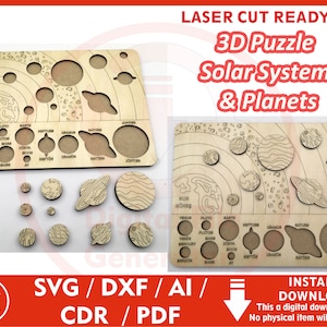 Montessori 3D Puzzle Solar System and Planets  SVG / Dxf / Cdr / Ai / Pdf / Dwg Laser Cut File instant download CNC Cutting Vector