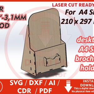 Desktop A4 Size Brochure Holder SVG / Dxf / Cdr / Ai / Pdf / Dwg Laser Cut File instant download CNC Cutting Vector