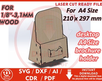 Desktop A4 Size Brochure Holder SVG / Dxf / Cdr / Ai / Pdf / Dwg Laser Cut File instant download CNC Cutting Vector