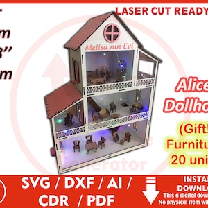 Laser cut doll house furniture 24 digital file Glowforge doll house kit file Furniture miniatures cutting plan Doll house accessories SVG