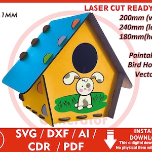 Puzzle 3D Real Bird Hause per legno da 1/8" o 3,1 mm di spessore - Svg / Dxf / Cdr / Ai / Pdf / Dwg Download immediato del file di taglio laser CNC Cutting Vector