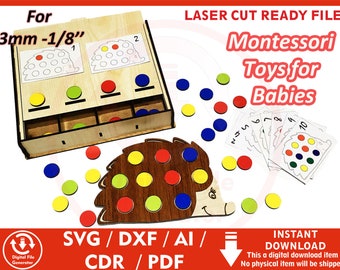 Montessori Toys for Babies for 1/8" or 3.1mm thk wood - SVG / Dxf / Cdr / Ai / Pdf / Dwg Laser Cut File instant download CNC Cutting Vector