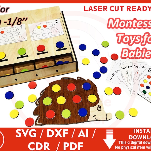 Jouets Montessori pour bébés pour bois de 1/8" ou 3,1 mm d'épaisseur - fichier de découpe laser SVG / Dxf / Cdr / Ai / Pdf / Dwg Téléchargement instantané de vecteur de découpe CNC