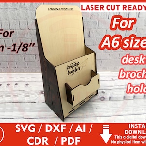 Suporte de folheto de mesa 144x250mm para tamanho de papel A6 SVG / Dxf / Cdr / Ai / Pdf / Dwg Arquivo de corte a laser download instantâneo vetor de corte CNC