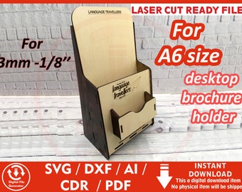 Desktop Brochure Holder 144x250mm For A6 paper size SVG / Dxf / Cdr / Ai / Pdf / Dwg Laser Cut File instant download CNC Cutting Vector