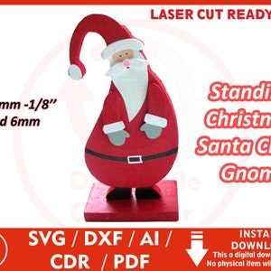 Standing Christmas Santa Claus Gnome SVG / Dxf / Cdr / Ai / Pdf / Dwg Laser Cut File instant download CNC Cutting Vector
