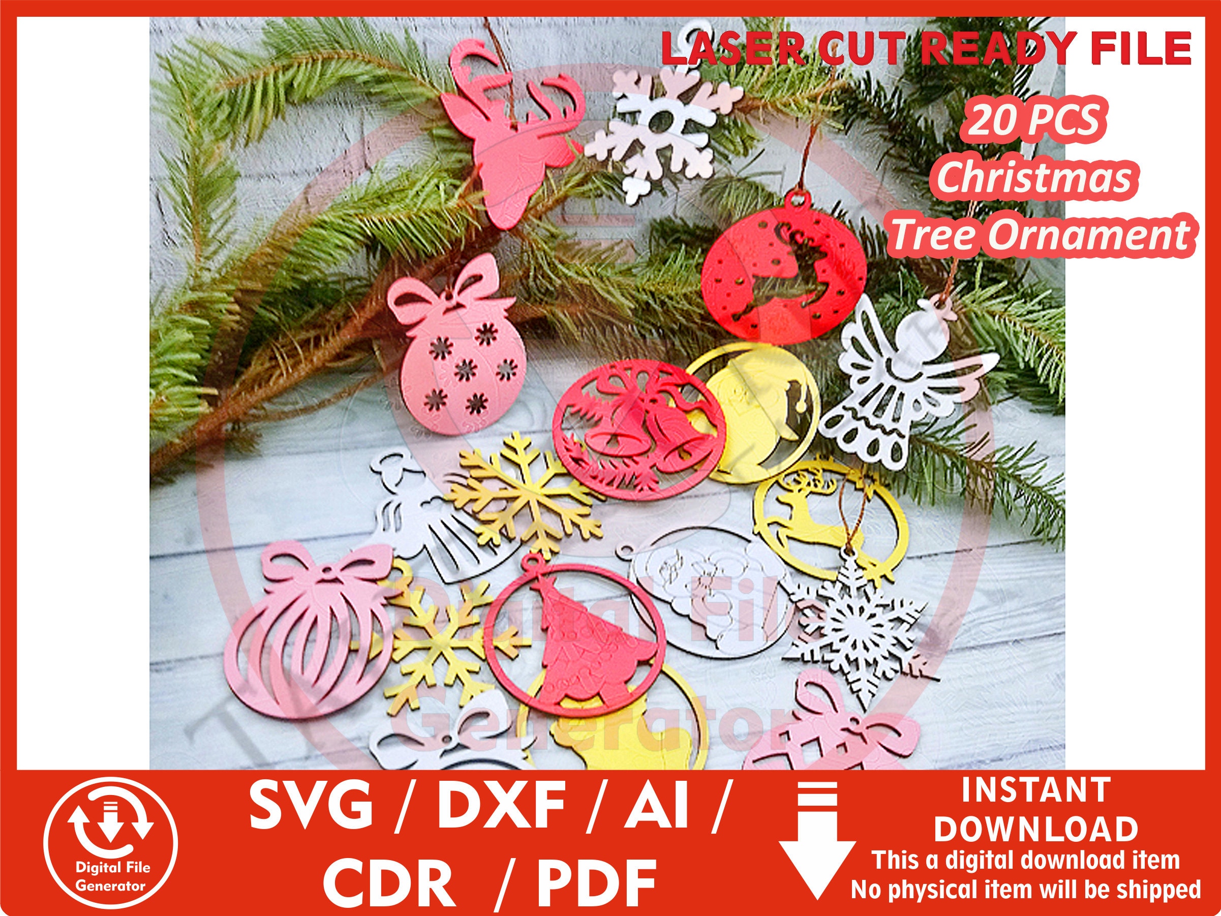 Christmas Tree Ornament SVG / Dxf / Cdr / Ai / Pdf / Dwg Laser Cut File ...