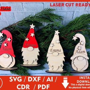 Weihnachts-Zwerge Modell für 1/8 &quot;oder 3,1 mm dicke Holz - SVG / Dxf / Cdr / Ai / Pdf / Dwg Laser Cut Datei sofortiger Download CNC schneiden Vektor