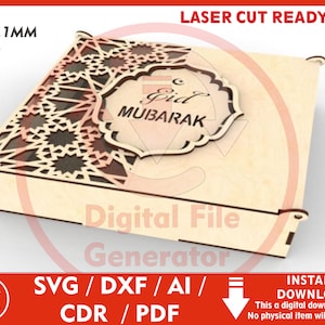 Laser Cut Eid Gift Box  for 1/8&quot; or 3.1mm thk wood - SVG / Dxf / Cdr / Ai / Pdf / Dwg Laser Cut File instant download CNC Cutting Vector