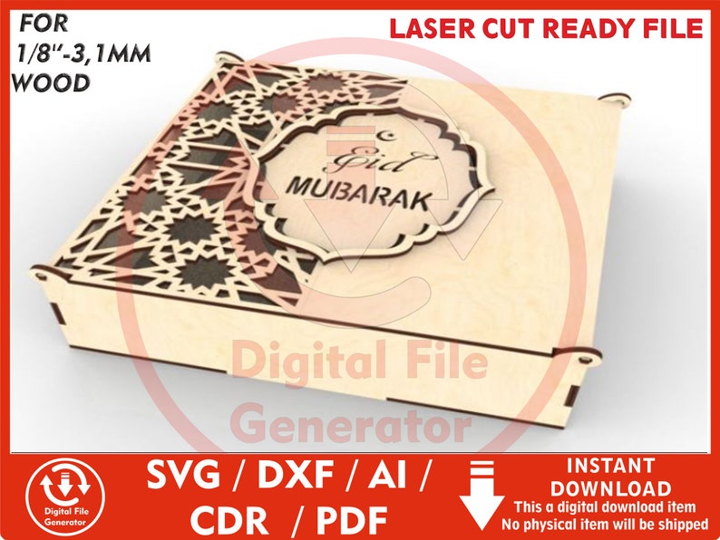 Laser Cut Eid Gift Box for 1/8" or 3.1mm Thk Wood - SVG / Dxf / Cdr ...