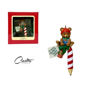 Carlton Cards &quot;Teacher&#39;s Pet&quot; Ornament, Candy Cane Teddy Bear Ornament, Teacher Ornament, Heirloom Collection, Vintage - (1990)