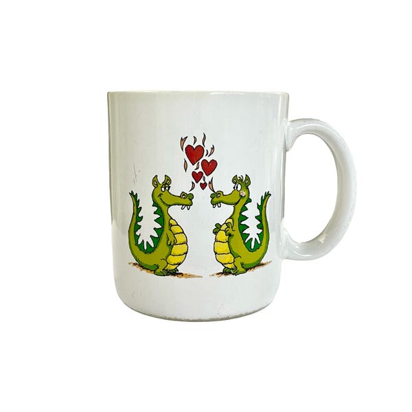 Vintage "I've Got The Hots For You!" Dragon Mug by Vagabond Creations, Animal Pun Series, Ceramic, Papel Inc., Made In Japan - (1980's)