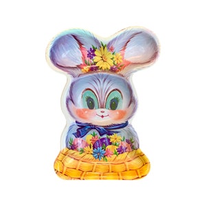 Anthropomorphic &quot;Easter Bunny & Egg Basket&quot; Divided Molded Tray Set, White + Yellow, (Set of 3), Vintage - (1960&#39;s)