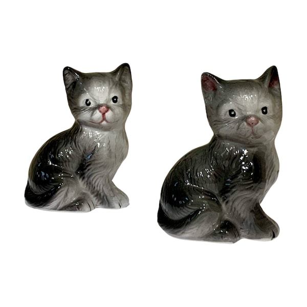 Gray Ombre Pink Nose Kitten Salt and Pepper Shaker Set, Salt and Pepper Shakers, Ceramic, Kitchen Decor, Vintage - (1980's)