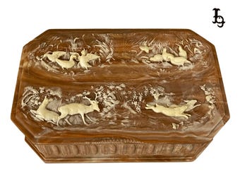 Vintage Incolay Stone Jewelry Box Lady Dragonette Fantasy Series