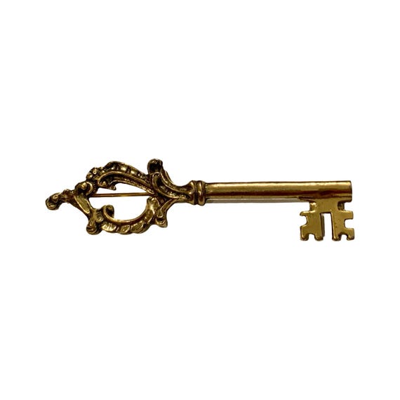 Vintage Zentall Skeleton Key Gold Tone Brooch by Robert Zentall