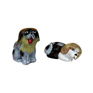 Mexican Brush Painted "Steve & Karen" Dog Figurine Set, Puppy Dog, Unique Dog Figurine, Ceramic, Vintage - (1980's)