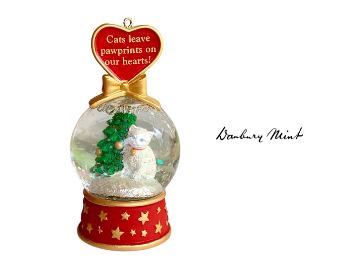 Danbury Mint christmas Tree Cat Snow Globe Ornament, the Cat Snow Globe