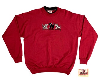 Vintage Velvet Black Wild Cat Trio Embroidered Ladies Sweatshirt