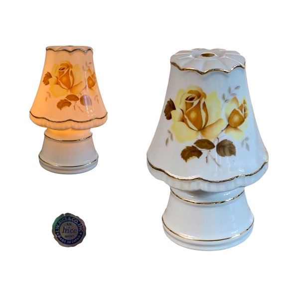 Mid Century Modern "Yellow Rose" Table Lamp by I.W. Rice, Ceramic, Gloss Finish, Corded Night Light, Japan, Vintage - (1960's)