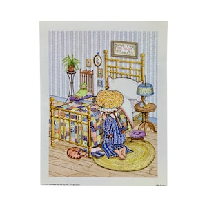 Little Girl with Kitten Nighttime Prayer Colorful Lithograph Print, (7&quot; x 9&quot;), Scafa-Tornabene Art Publ. Co, (No. 21-1214), Vintage - (1974)