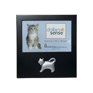 Harbortown Industries - Cat Silver Accented Black Picture Frame, Vintage - (2000)
