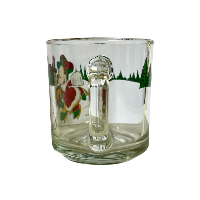 Vintage "Disney Christmas" Clear Glass Mug by Anchor Hocking, Mickey and Minnie Mouse Ice Skating, Glass, Made In USA - (1980's) image 5