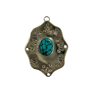 Vintage Southwestern Turquoise + Silver Pendant Charm, Native Pendant, Western Turquoise Pendant, Vintage - (1970&#39;s)