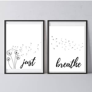 Einfach atmen Schild, Printable, 8x10, Modern, Pusteblume, Schilder, Dekor