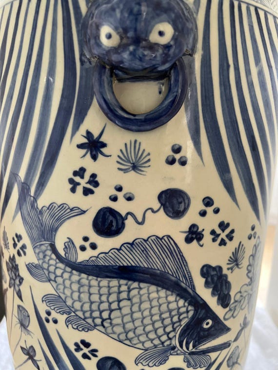 Vintage Blue & White Porcelain Umbrella Stand – Fish Motif - Etsy
