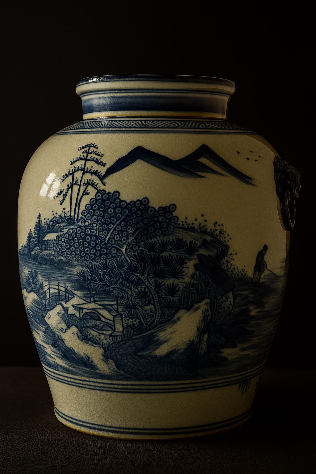 青と白の磁器製ジンジャージャー 花と鳥の陶器製花瓶 蓋付き