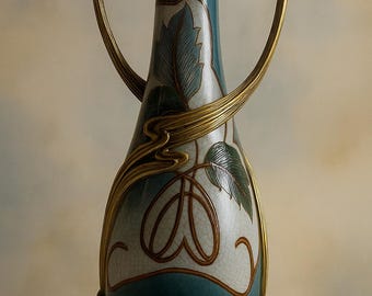 Art nouveau-vaas in antieke stijl, bloemdessin met gouden details