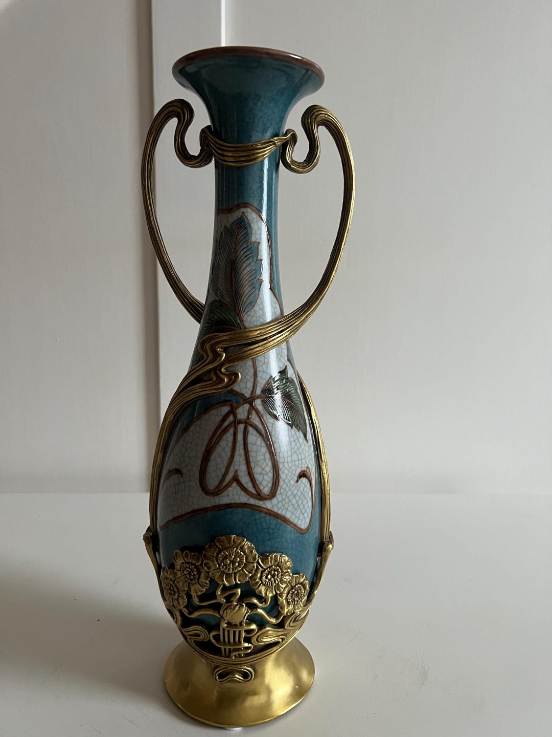 Elegant Porcelain Vase With Bronze Handles – Hand-painted Art Deco ...