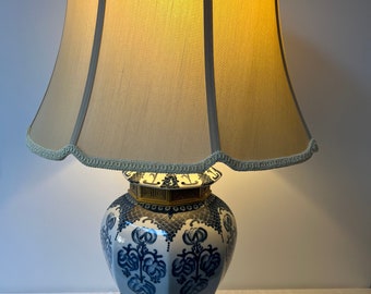 Blue and White Porcelain Table Lamp with Fabric Shade – Classic Decorative Lighting - 95cm